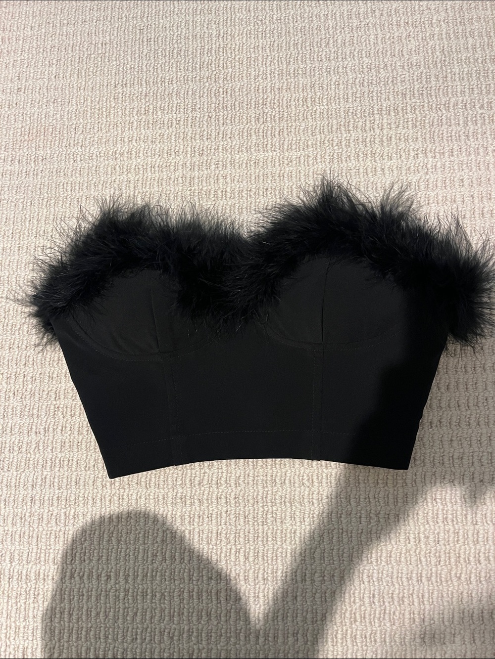 Forever 21 Strapless Black Feather-Trim Crop Bustier Top
